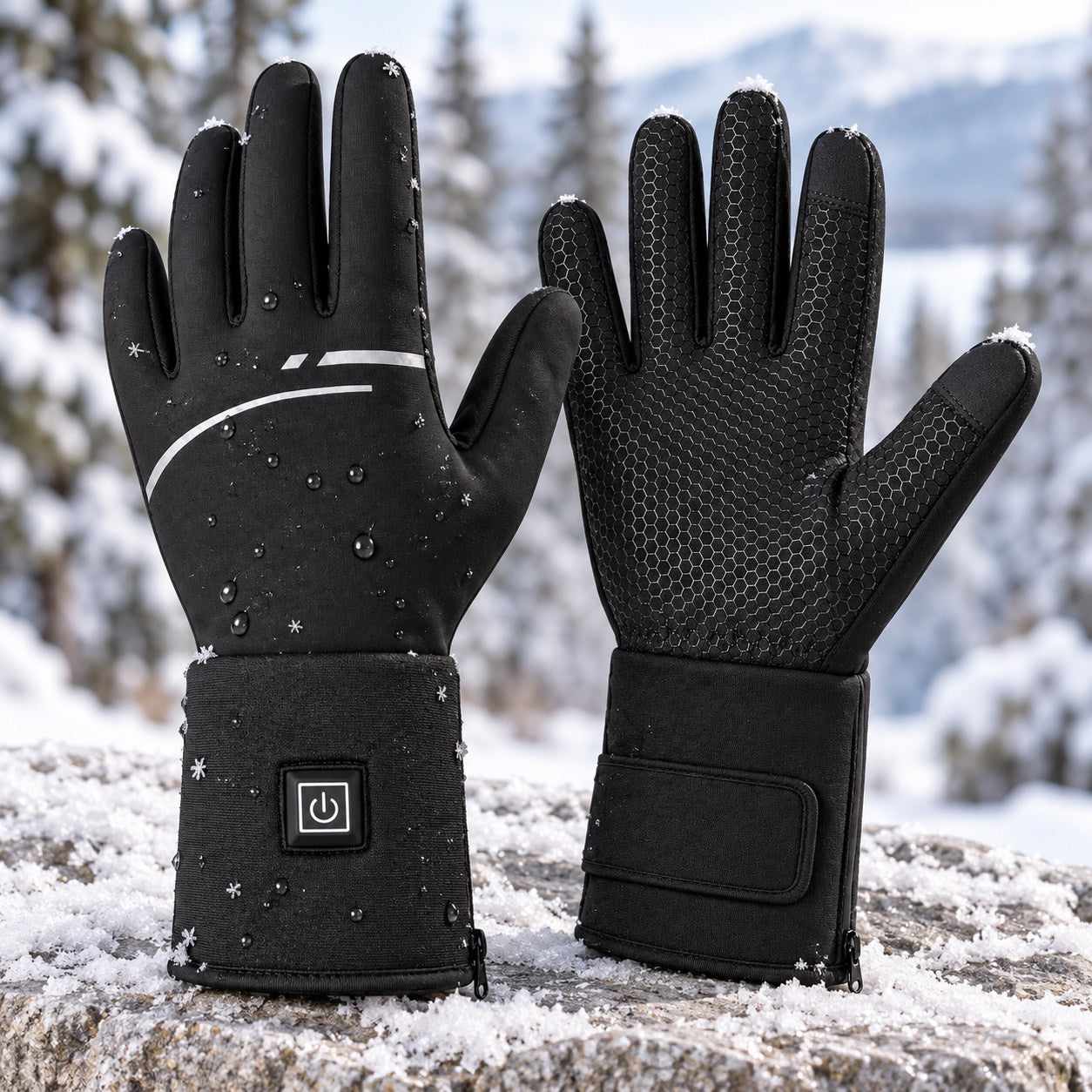 Water droplets on HeatGrip winter gloves
