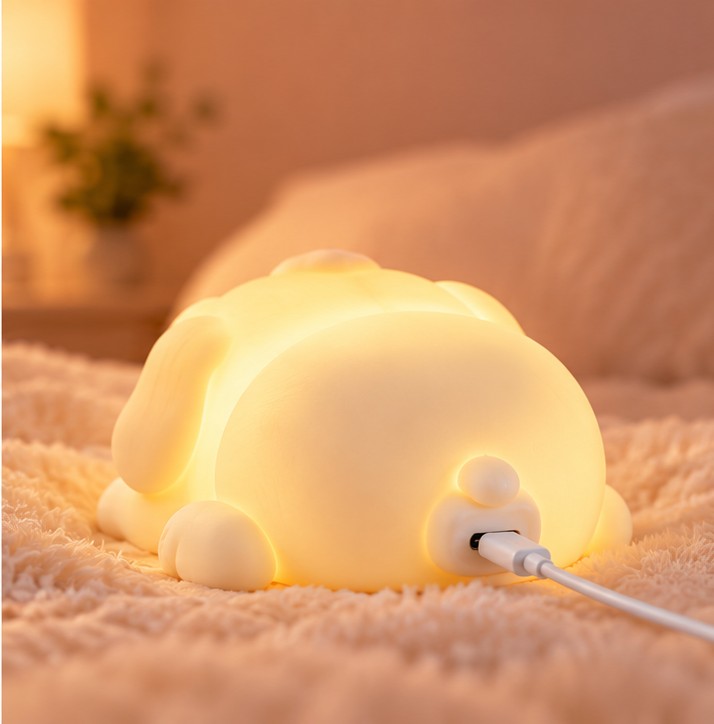PawGlow puppy light showing its charging connection