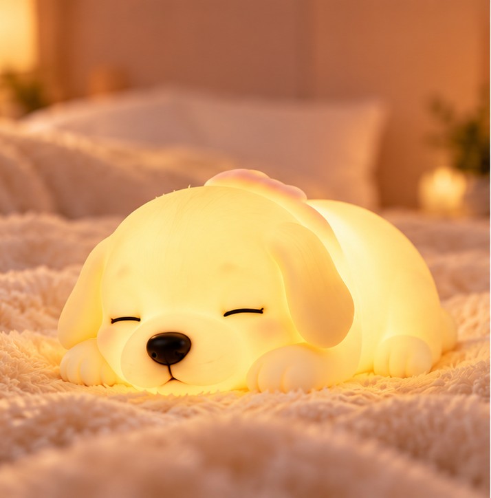 PawGlow sleeping peacefully on a soft blanket