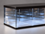 Close-up of the Infinity Garage black frame, clear panel and flat marked parking floor