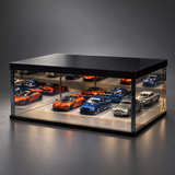 BELVOX Infinity Garage styled with three miniature cars and mirrored reflections; cars not included