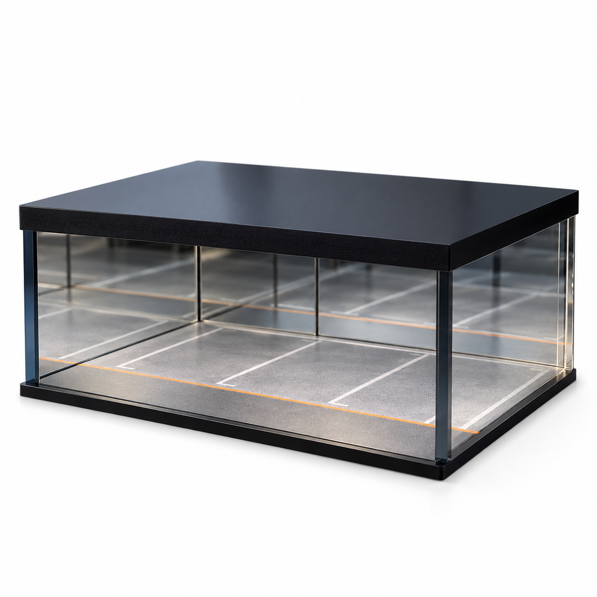 BELVOX Infinity Garage empty black 1:64 display case with three marked parking bays