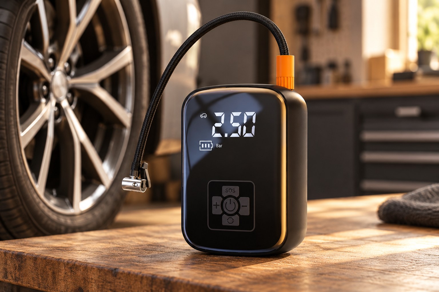 BELVOX AirDrive 150 – Portable Tyre Inflator in a practical setting.