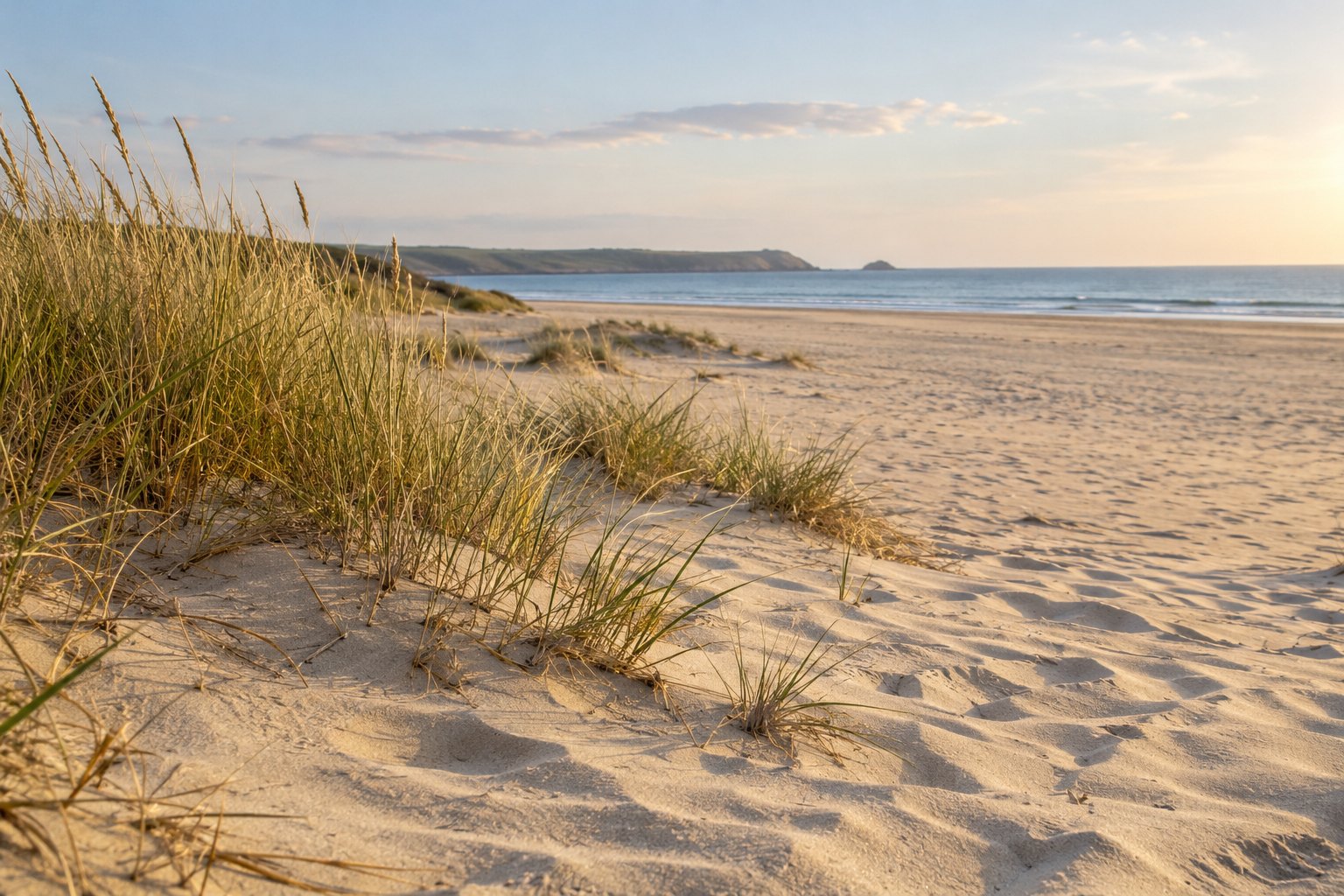 An uncluttered dry sandy beach away from the waterline