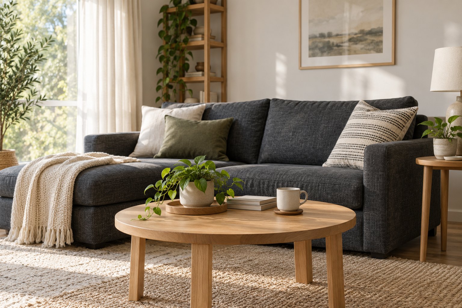 A calm living room with natural daylight