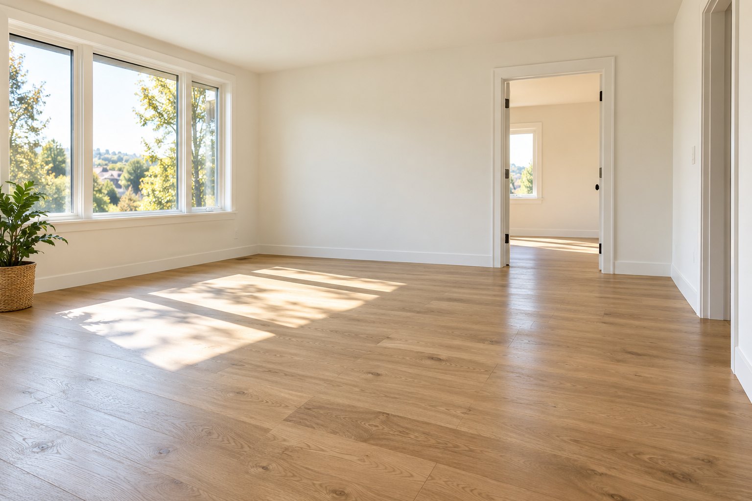 A bright room with clear walls and floor space
